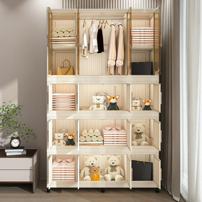 Aukfa Portable Wardrobe Closet, Clothes Dresser Cabinet,17 Cubes & 1  Hanging Rod, White - Walmart.com