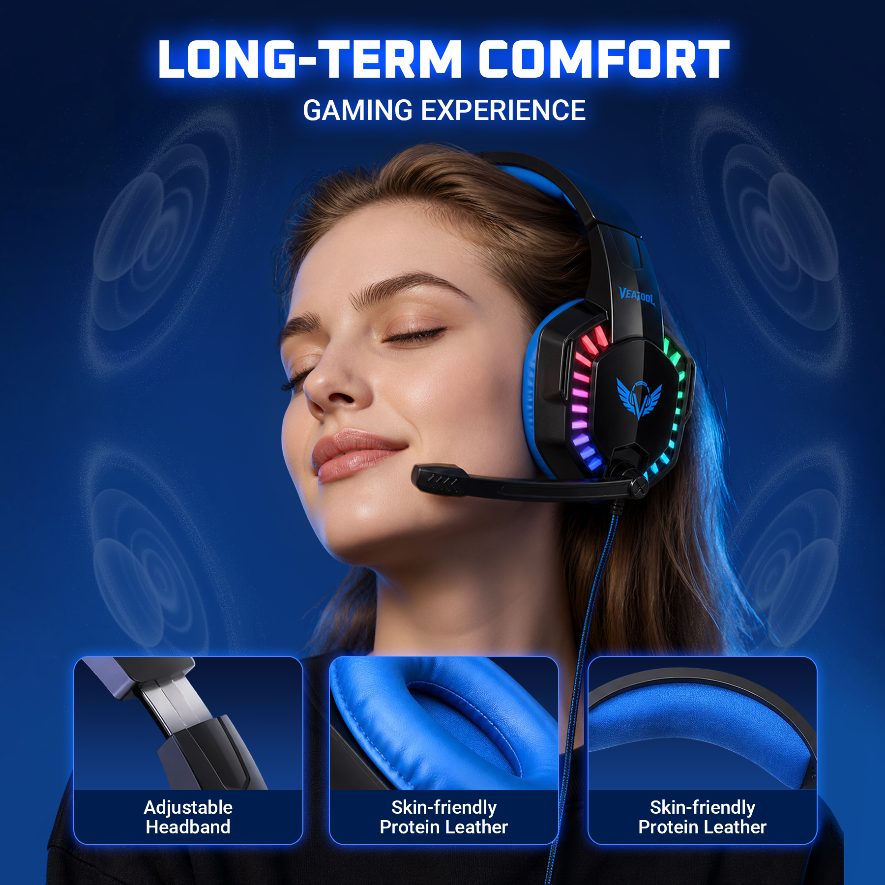 VEAT00L Wired Gaming Headset, 50mm Driver, 3D Stereo Sound photo 2