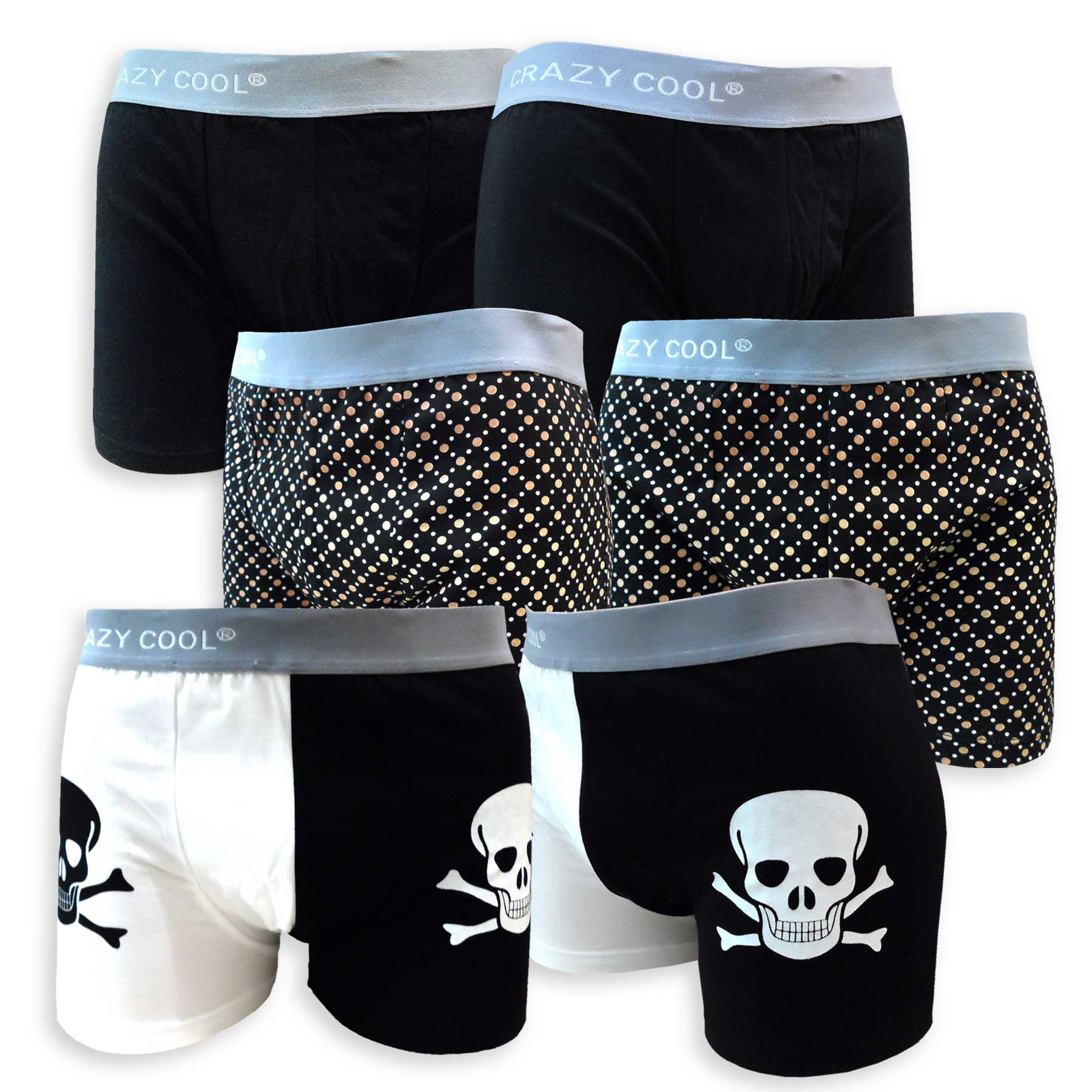 Crazy Cool Men's Cotton Boxer Briefs Underwear Variety Designs of 6 ...