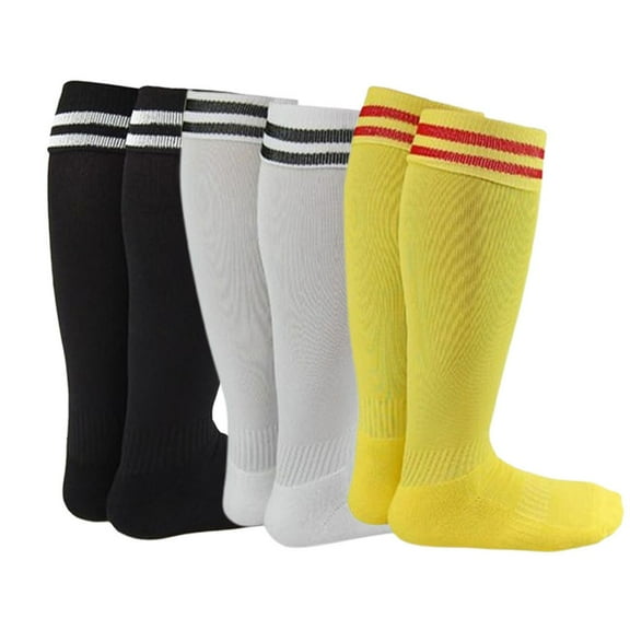Lian LifeStyle Exceptional Girl's 3 Pair's Knee High Sports Socks for Soccer, Softball, Baseball, and Many Other Sports XL002 Size M, Black, White, Yellow