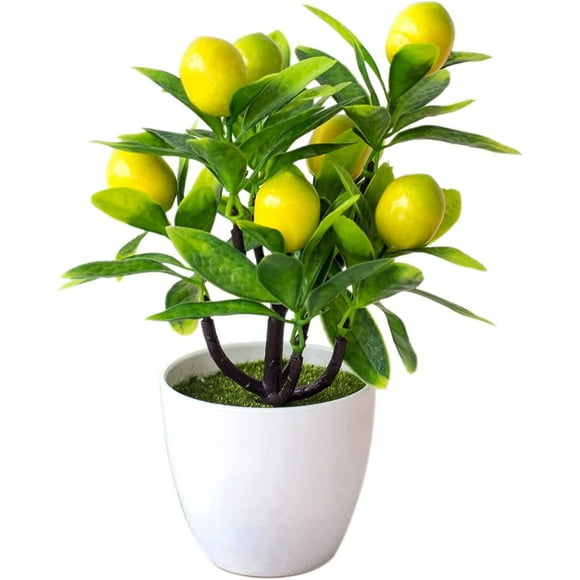 GWOKWAI Artificial Lemon Tree Fake Lemon Tree Bonsai Lemon Plant Artificial Mini Potted Plants Plants Desk Decoration for Home Office