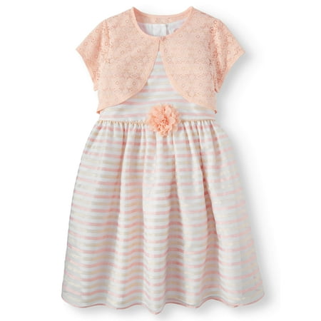 Girls' Novelty Stripe Easter Dress and Lace Shrug, 2-Piece Set