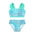 thumbnail image 3 of RUNQHUI Little Gilrs Two Pieces Fish Scales Tankini Swimsuits Ruffle Top Bottoms Bathing Suit Green 6, 3 of 6