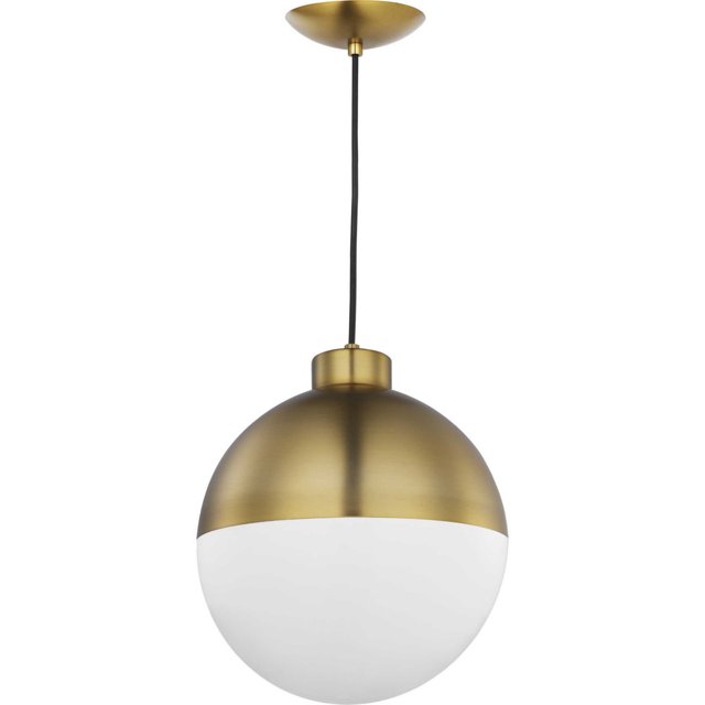Progress Globe 1-Light LED Pendant in Brushed Bronze with Opal Glass Shade