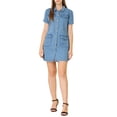 thumbnail image 2 of INSPIRE CHIC Women's Denim Dress Belted Full Placket Jean Dresses S Deep Blue, 2 of 7