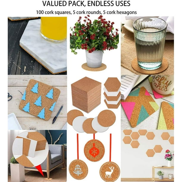 60 Pcs Cork Tiles for Walls Self-adhesive Pad Coasters Furniture Single  Sided