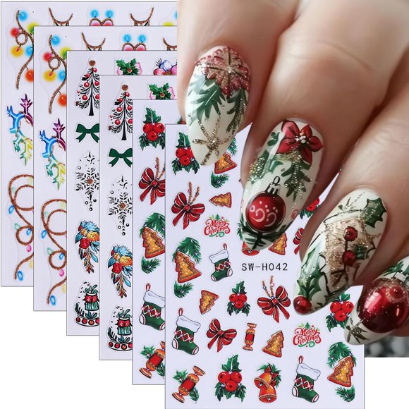 Pegatinas navideñas para decoración de uñas BMKKOT, diseño de campanas con forma de acebo