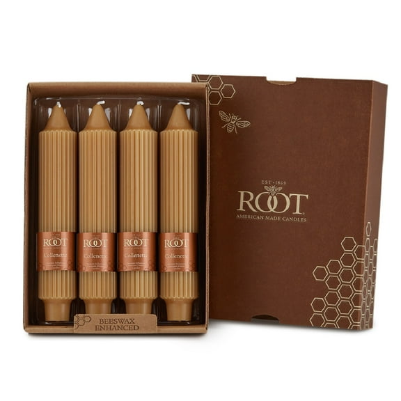 ROOT Unscented Grecian Collenettes Taper Candles, 7-Inch Tall, Box of 4, Beeswax