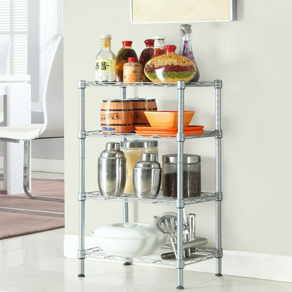 HiiKaa 4-Shelf Adjustable Heavy Duty Steel Wire Rack Storage Shelving Organizer for Kitchen,Garage,14" L x 10" W x 30" H,Chrome Silver