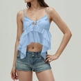 thumbnail image 3 of Lixiuxyad Trend Summer Tank Tops Women's Summer Ruffle Strap Camisole Slim Fit Asymmetrical Tank Top For Casual Wear And Layering,Blue, 3 of 6