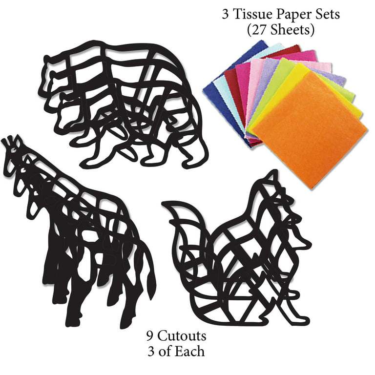 Vhale Suncatchers Craft 3 Sets (9 Cutouts) W Tissue Papers Stained Glass Effect Paper Sun Catcher Kit, Window Art, Classroom Crafts, Creative Art