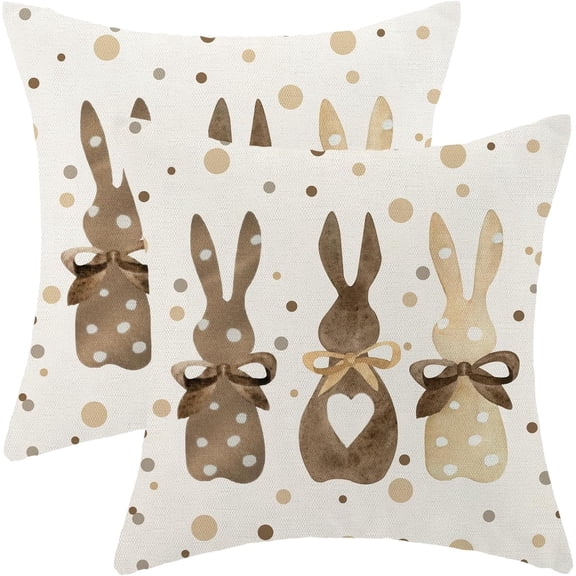 Easter Pillow Covers 18x18 Inch Set of 2, Polka Dot Bunny Throw Pillows Farmhouse Linen Rabbit Spring Decor Pillowcase for Sofa Bedroom Living Room Indoor Outdoor