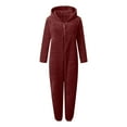 thumbnail image 5 of Women's Plush Hooded Bodysuit Plush Pajamas Long Sleeve Warm Flannel Bodysuit, 5 of 9