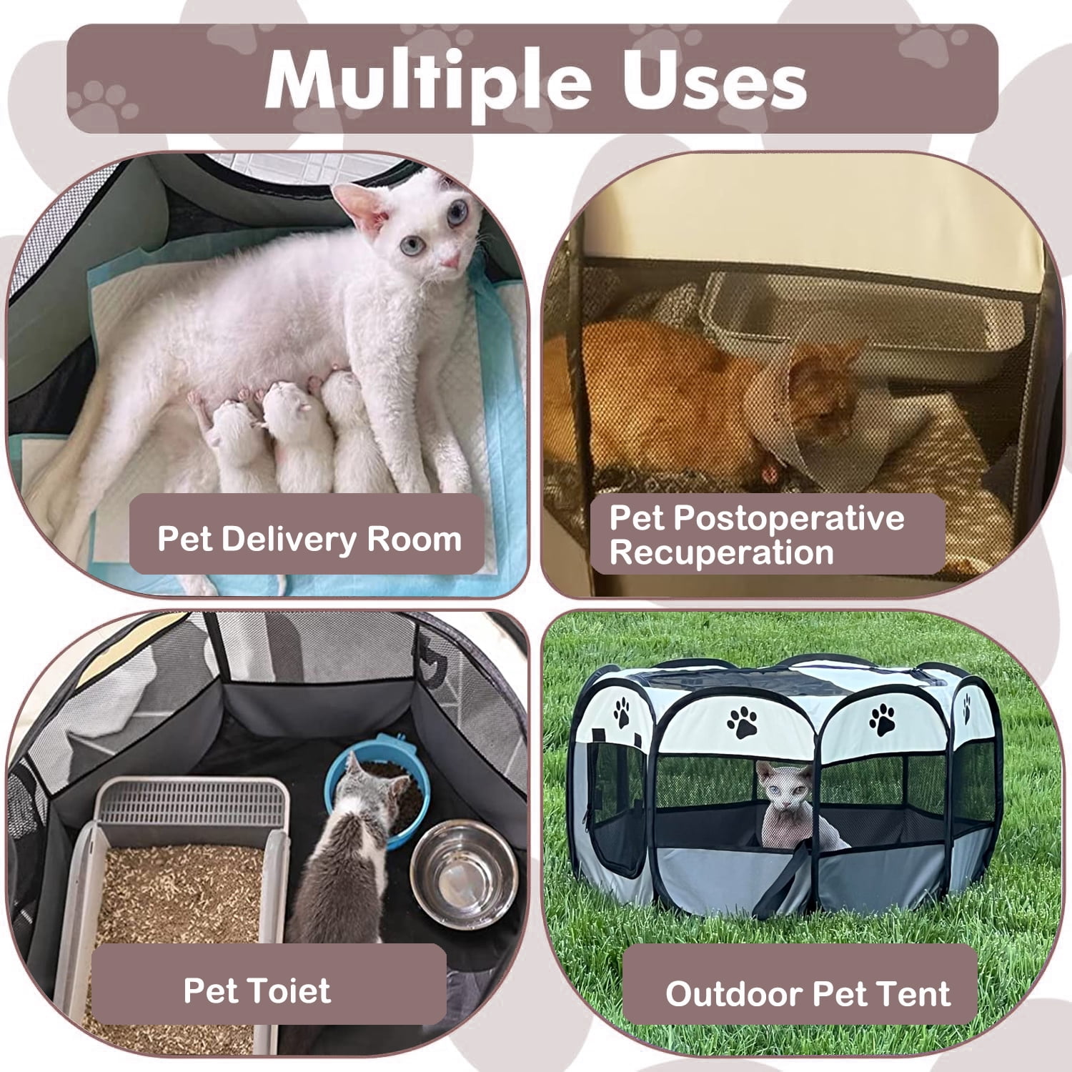 Large Cat Playpen,36" Pop-up Cat Cage with Side Pocket,Dinosam Puppy Playpen for Indoor Outside Kitten Playpen 36" Diameter 23" Height