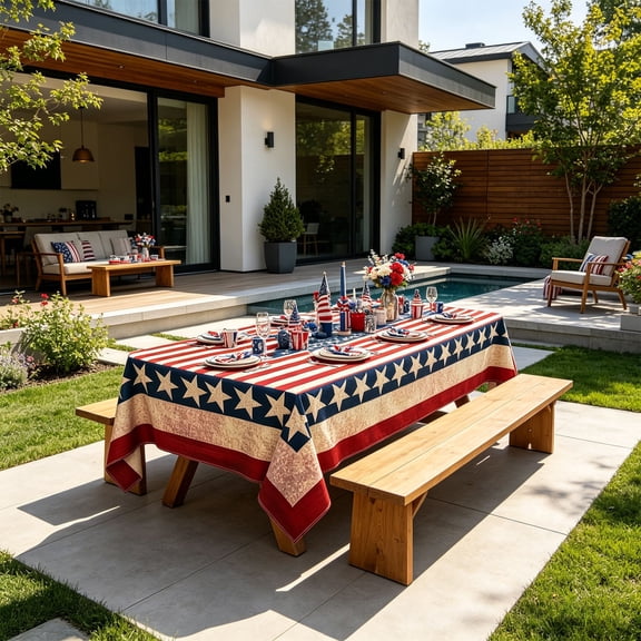 Vintage USA Flag Star Rectangular Tablecloth Patriotic Waterproof Stain Resistant Polyester Table Cover for 4th of July Independence Day Holiday Party Home Dining Patio Decor