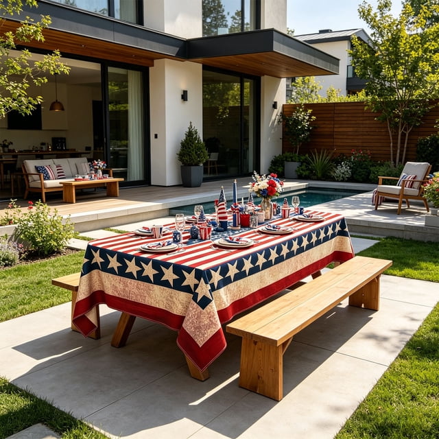 shyuyusa Nappe Carrée Réutilisable pour la Fête de l'Indépendance, Nappe en Tissu Résistant aux Plis pour Banquet Intérieur, Rassemblement Extérieur et Décoration de Salle à Manger des Fêtes