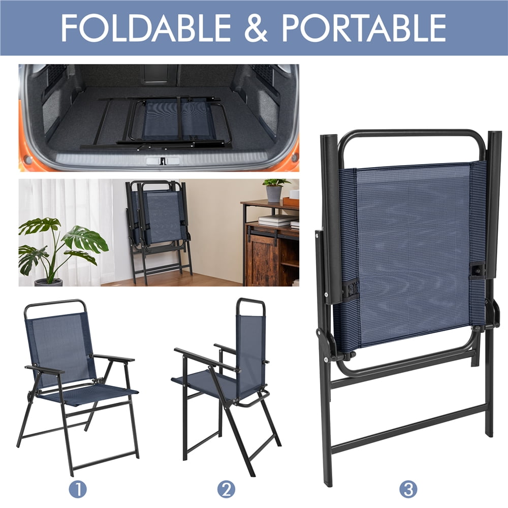 Topeakmart Folding Patio Dining Chairs with Armrests for Garden, Yard, Lawn, Set of 2, Navy Blue