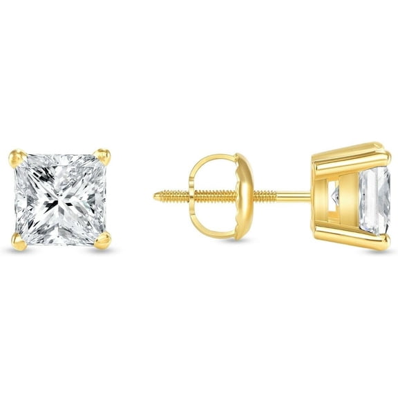 Princess Cut Diamond Stud Earrings Gold Plated 925 Silver Jewelry Gift