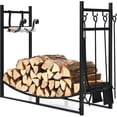 thumbnail image 1 of 36 Inch Firewood Rack, Indoor/Outdoor Fireplace Wood Storage Stand with Fireplace Tools Set & Kindling Holder, Heavy Duty Fire Log Stacker Holder for Stove Fire Pit, 1 of 7