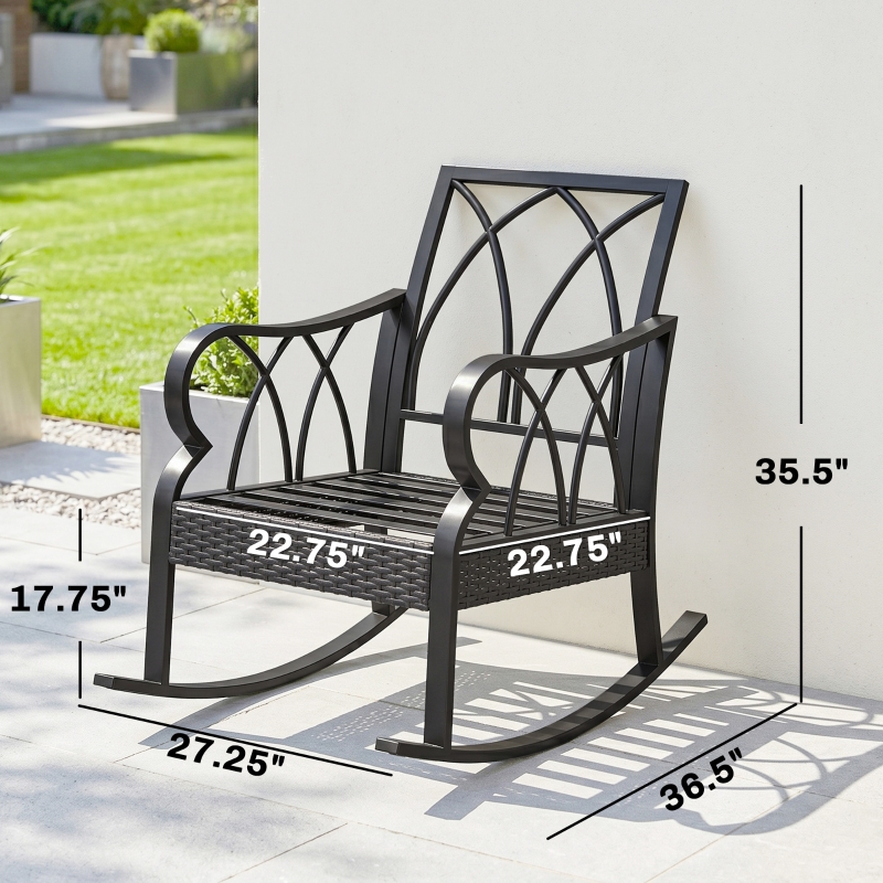 HOQBN 2-Piece Outdoor Wicker Rocking Chairs, Rattan Porch Rockers with Cushions, Aluminum Frame for Garden, Patio, Blue