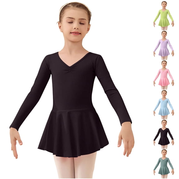 QSXADF Girls Ballets Leotards Gymnastic Ballerina Dress Soft Long Sleeve Solid Princess Style Long Sleeve a Line Daily Casual Girl's Dresses Toddler Girls Outfits