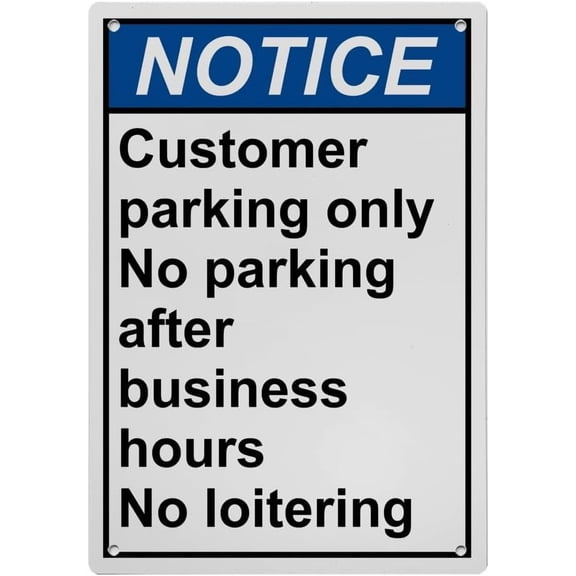 Industrial ANSI Vertical No Loitering Sign - 8"x12" Weatherproof, UV Resistant for Indoor/Outdoor Workplace (Customer parking only No parking after hours No loitering)