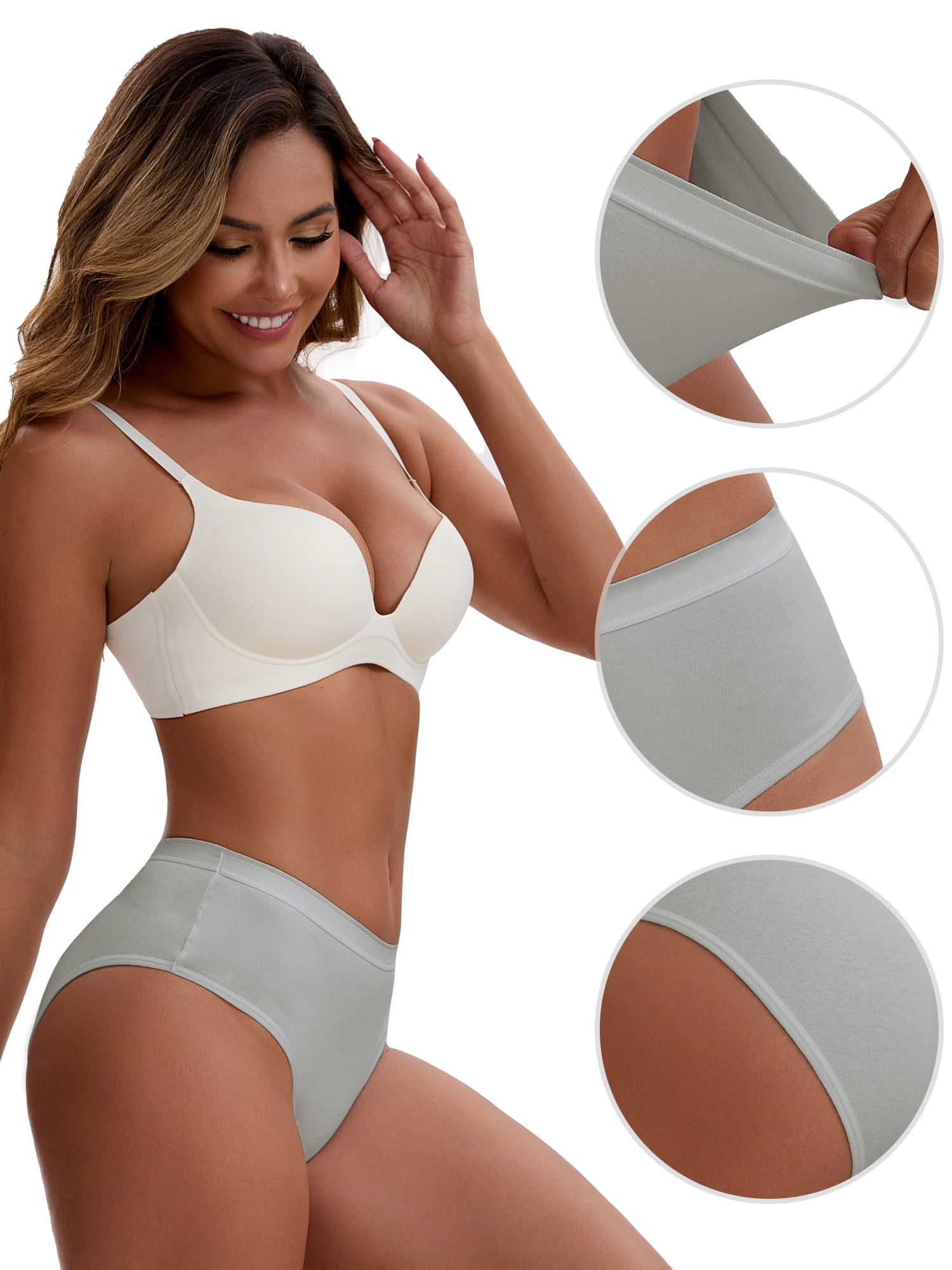 Unique Bargains Women's Cotton High Waist Bright Trim Briefs L Gray