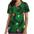 thumbnail image 2 of Feancey Christmas Scrub Tops Women Holiday Novelty Print Working T-Shirt Stretchy Short Sleeve V Neck Nursing Shirt Loose Fit Casual Medical Scrubs Green XXL, 2 of 5