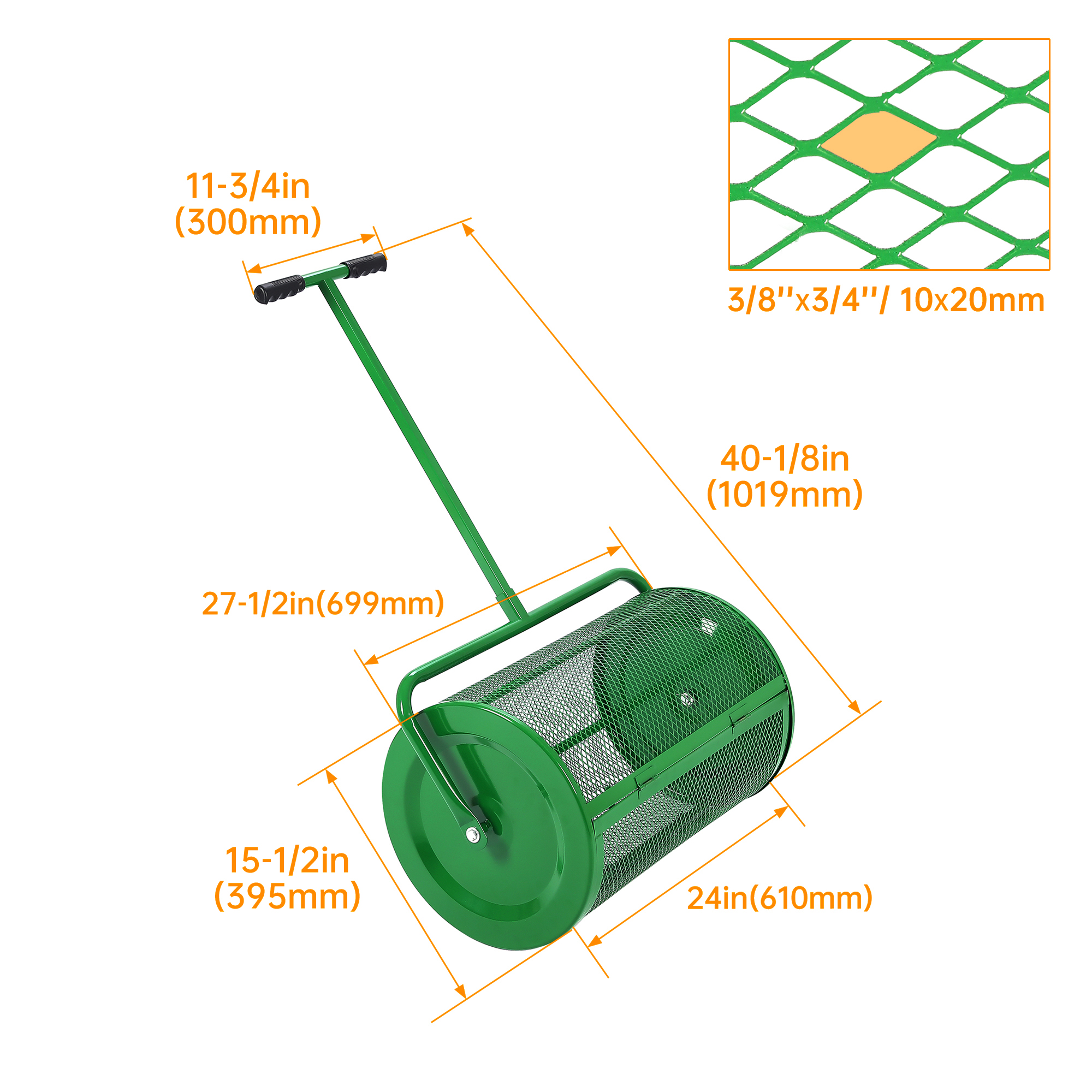 Kojem 24 Inch Peat Moss Compost Spreader with Upgrade T Handle Peat Moss Spreader for Lawn and Garden