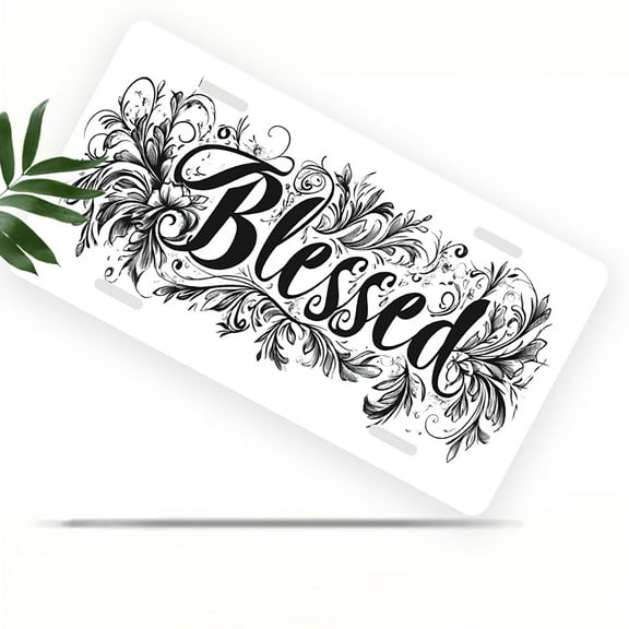 License Plate, Floral "Blessed" Design Decorative Front,Personalized Stainless Steel License Plate Cover For Men Women,12.2" X 6.2"