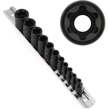 CASOMAN 11PCS Female Torx Socket Set, E Torx & Star Socket Set with Rail, E4 - E20 Torque Sockets