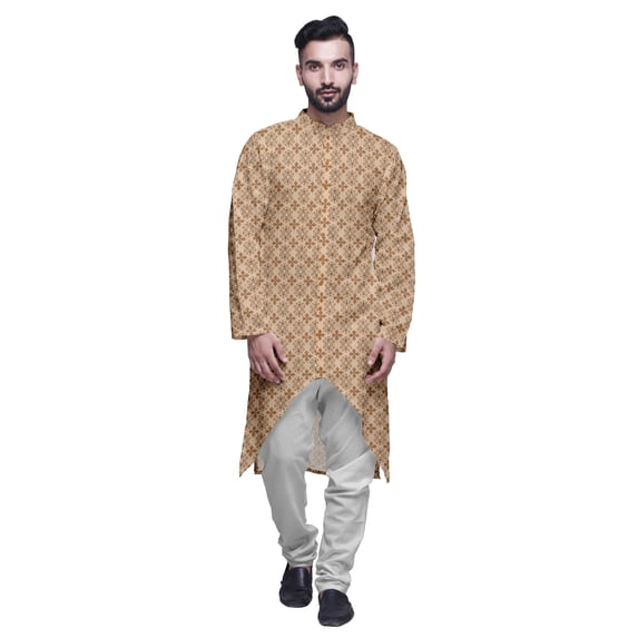 Atasi Printed Long Sleeve Kurta For Men Button Down Cotton Slub Ethnic Shirt