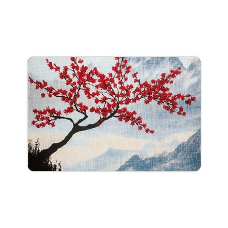 ZFLMY Tree Red Flowers Mountains Home Diatom Mud Mats Non-Slip 24x16in