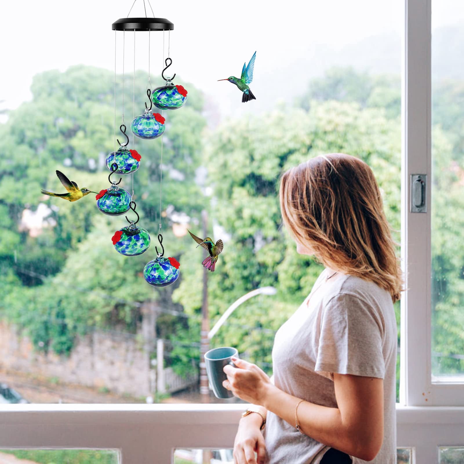 Charming Wind Chimes Hummingbird Feeders For Outdoors Hanging Ant And Bee Proof Never Leak Garden Decor Outside