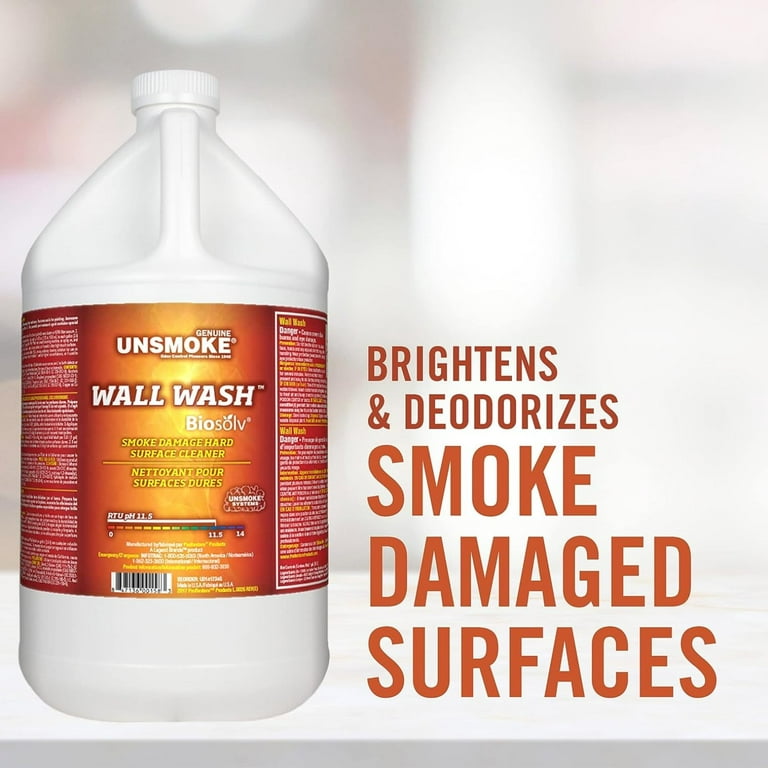 HetayC Unsmoke Wall Wash with BioSolv, Cleans Smoke Damaged Hard Surfaces,  Removes Grease and Soot, 4 pk, 1 Gal. (C-U0141234G)