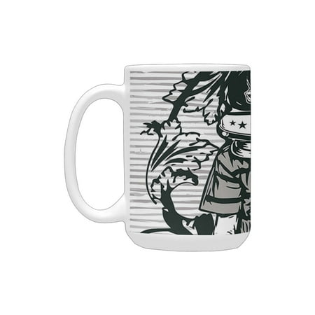 

Skull Decor Graphic Skull Astronaut Man with a Crown Helmet and Flowers Illustration Black and White Ceramic Mug (15 OZ) (Made In USA)