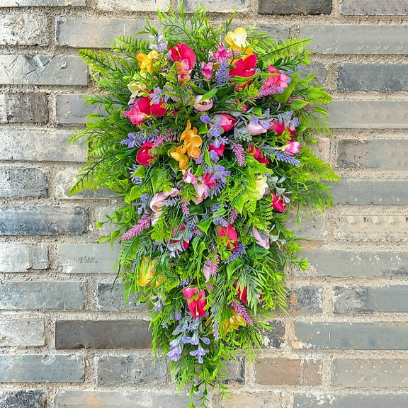 Rvasteizo Home Party Decor, Artificial Flowers for Outdoors, Spring Purple Wreath Colorful Spring and Summer Wreath Home Decoration