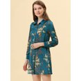 thumbnail image 4 of Unique Bargains Robe en Satin à Imprimé Floral pour Femmes avec Col à Pois et Ceinture Bleu Paon TG, 4 of 4