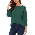 thumbnail image 4 of Blusas de manga corta con cuello redondo INSPIRE CHIC para mujeres, color verde oscuro, talla XL, 4 of 6