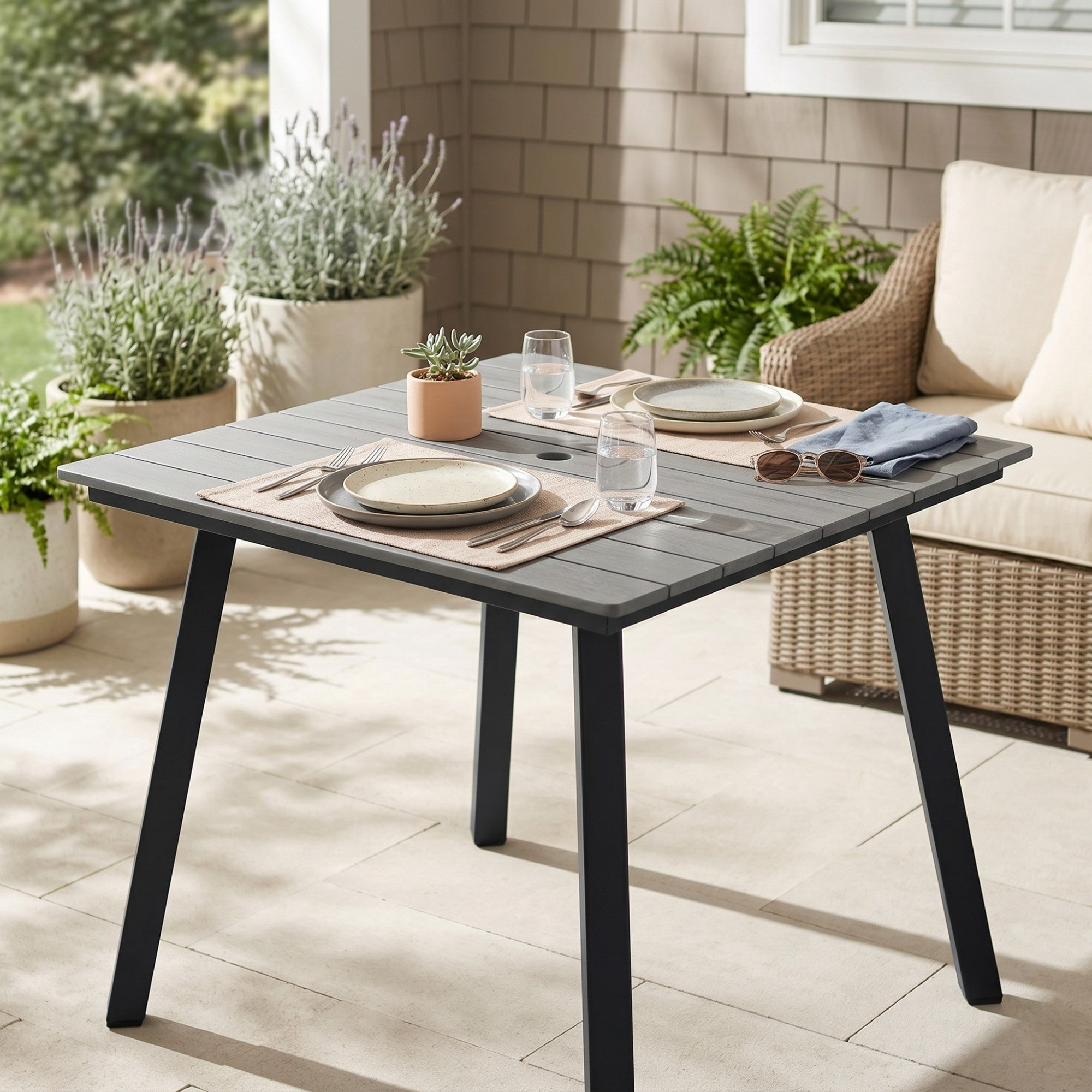 Sailvan Outdoor Dining Table Collection with Umbrella Hole, All-Weather Foldable & Square Options