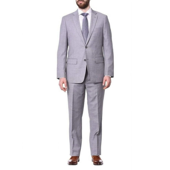 Mens Classic Fit Light Gray Two Button 100% Wool Suit