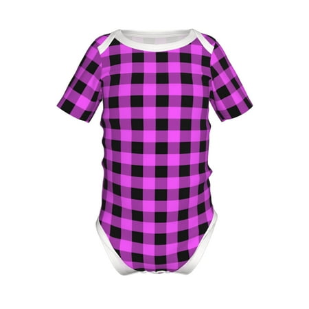 

Lukts Purple Black Buffalo Plaid Print Baby Short Sleeve Romper Onesie for Newborn Baby Boys and Girls-12 Months