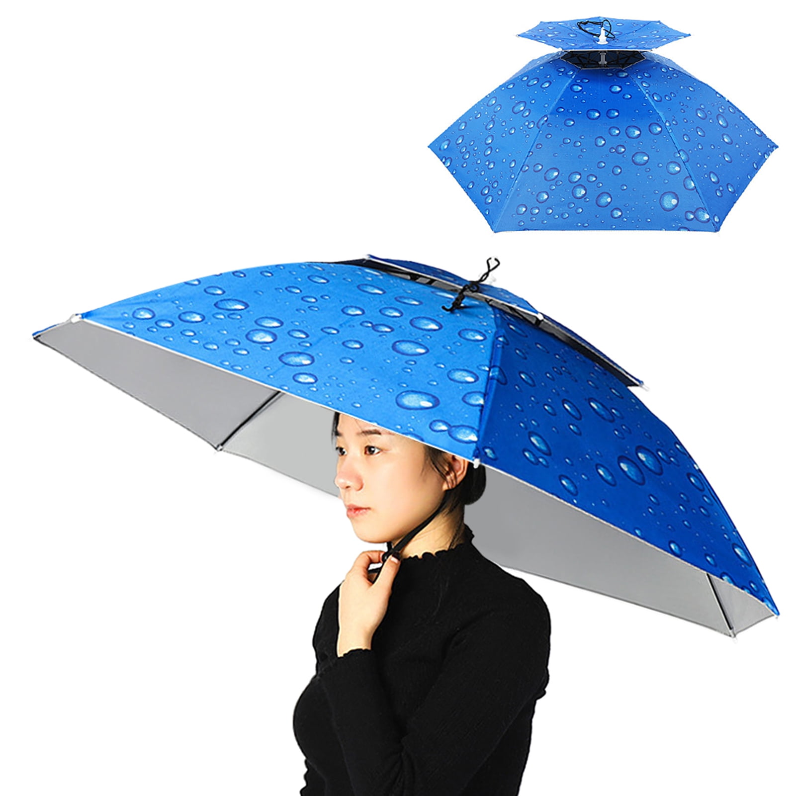 Dcenta Double Layer Folding Umbrella Hat Compact UV Wind Protection Sun ...