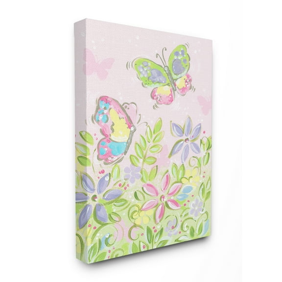 The Kids Room by Stupell Pastel Butterflies and Flowers XXL Stretched Canvas Wall Art, 30 x 1.5 x 40
