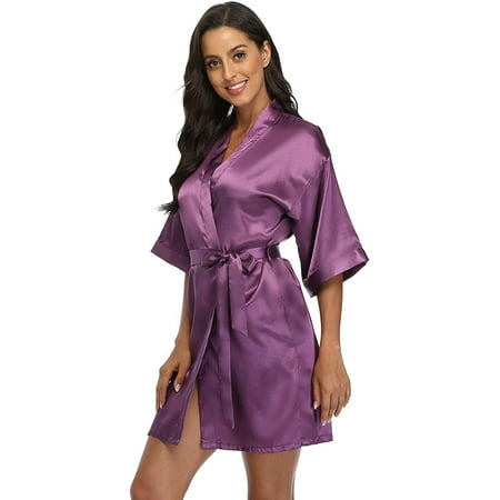 

Women‘s Satin Short Kimono Robe Solid Color Bridesmaid Robes Silky Bathrobe for