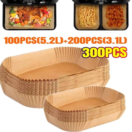 Air Fryer Liners for Ninja Foodi DZ071 7-QT/ 11-QT/DualZone FlexBasket Airfryer, 200pcs Small Air Fryer Dual Liners & 100pcs Large Papers