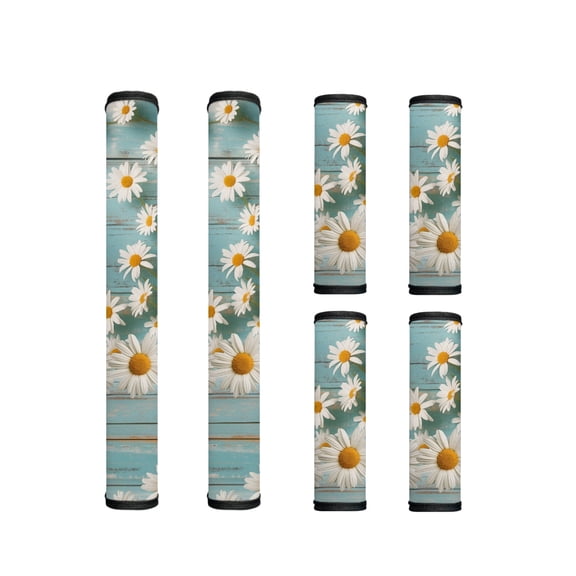 Xoenoiee Refrigerator Door Handle Cover Set of 6 Protective Kitchen Appliance Gloves Fridge Microwave Dishwasher Handle Cloth Protector, Daisy Pale Blue Wood Grain
