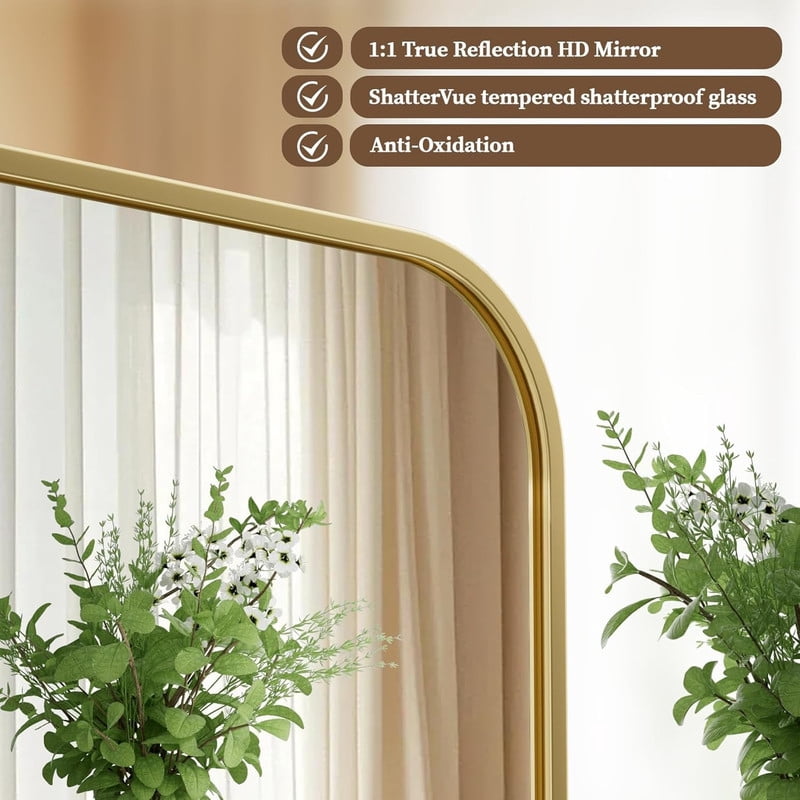 Clarvion 26"x38" Rounded Edge Rectangle Bathroom Mirror Wall Mounted Vanity Mirror,Gold