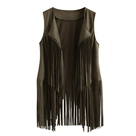

Lyinloo Women Autumn Winter Suede Ethnic Sleeveless Tassels Fringed Vest Cardigan
