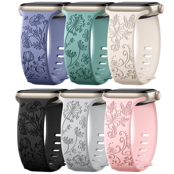 Correa de reloj Odbeai, bonita correa de silicona grabada con estampado floral, paquete de 6 unidades, para mujer